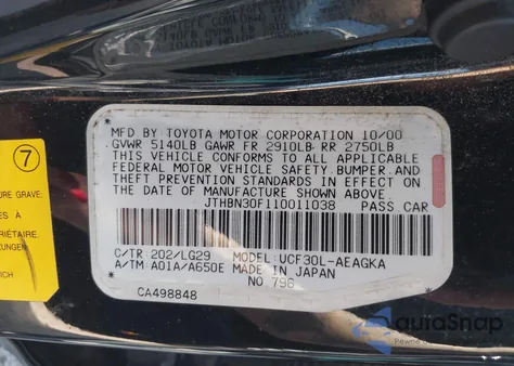 2001 Lexus Ls 430 из США, поврежденный, VIN JTHBN30F110011038